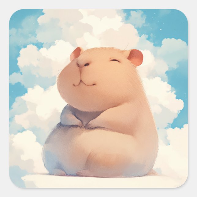 Sticker Carré Capybara se détendant sur un nuage (Devant)