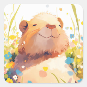 Sticker Carré Capybara Sieste Herbeuse