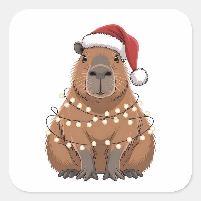 Sticker Carré Capybara Xmas Correspondant drôle Père Noël (Devant)