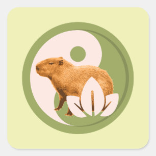 Sticker Carré Capybara Zen Yin Yang Nature Paisible