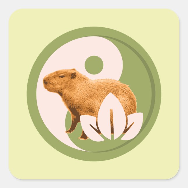 Sticker Carré Capybara Zen Yin Yang Nature Paisible (Devant)