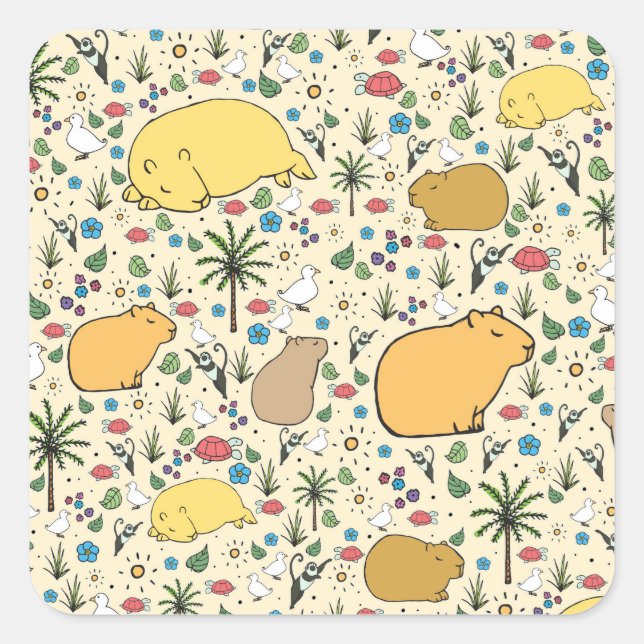 Sticker Carré Capybaras en jaune (Devant)