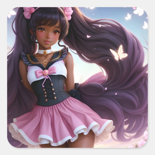 Sticker Carré Caractère Femme Noire Anime Animecore (Devant)