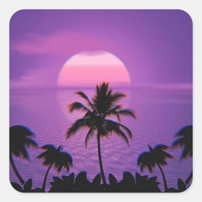 Sticker Carré Caraïbes Sunset Vaporwave esthétique Rétro 80s 90s (Devant)