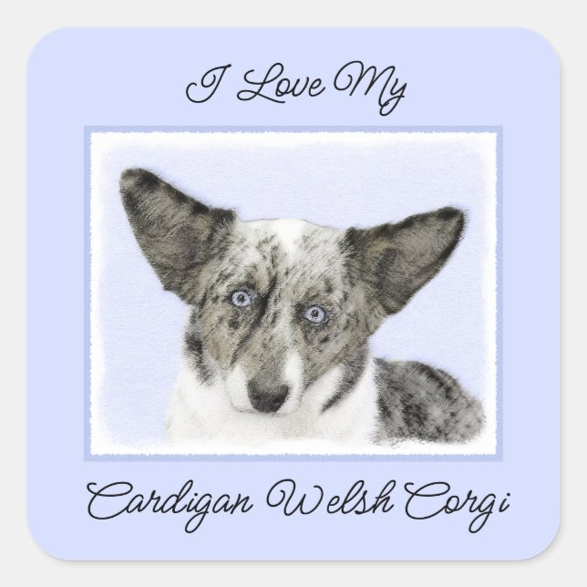 Sticker Carré Cardigan Welsh Corgi Peinture - Art Chien original (Devant)