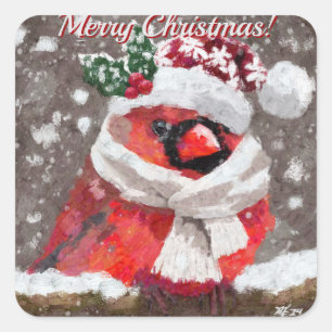Sticker Carré Cardinal Bird Scarf Casquette Snow Holiday