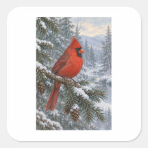 Cardinal rouge dans un paysage boisé enneigé