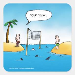 Sticker Carré Caricature amusante de Shark Volleyball