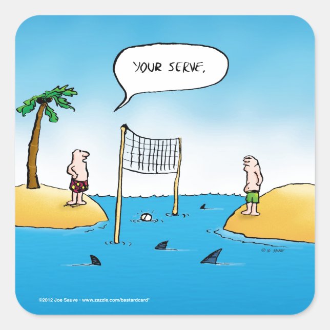 Sticker Carré Caricature amusante de Shark Volleyball (Devant)