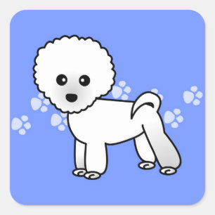 Sticker Carré Caricature Cute Bichon Frise - Bleu