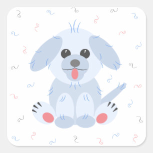 Sticker Carré Caricature de Chien Chien Coquelicot Simple Pastel