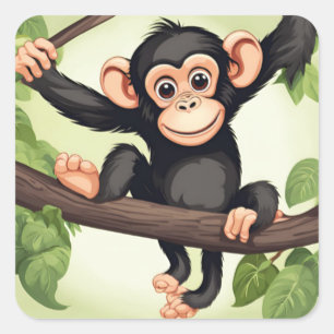 Sticker Carré Caricature de chimpanzé fou mignon