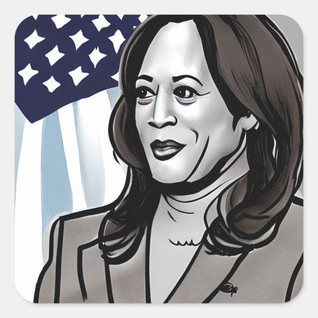 Sticker Carré Caricature de Kamala Harris Political (Devant)