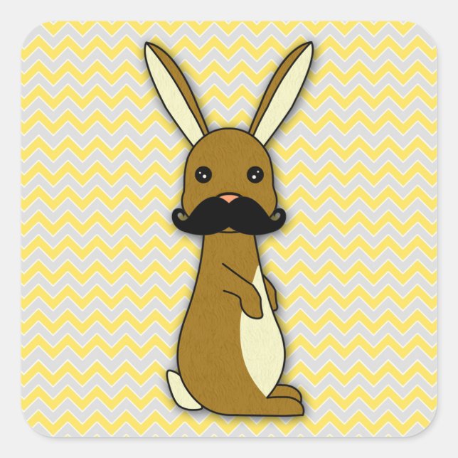 Sticker Carré Caricature de lapin mignon Mustache (Devant)