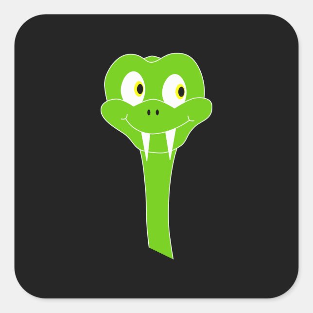 Sticker Carré Caricature de serpent vert pâle sur noir (Devant)