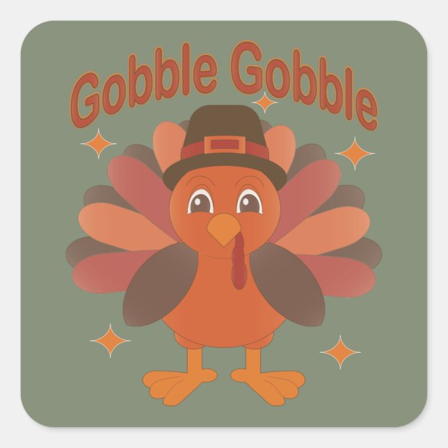 Sticker Carré Caricature de Turquie Thanksgiving - "Gobble Gobbl (Devant)