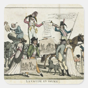 Sticker Carré Caricature des charlatans offrant des vaccins
