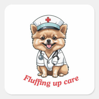 Sticker Carré Caricature d'infirmière avec conception de chien d