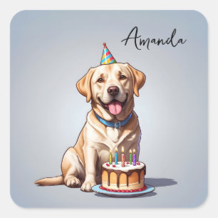 Sticker Carré Caricature Jaune Labrador Retriever Anniversaire