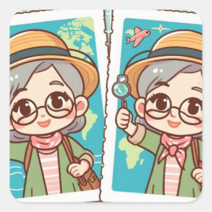 Sticker Carré Caricature mignonne femme plus âgée voyageant auto