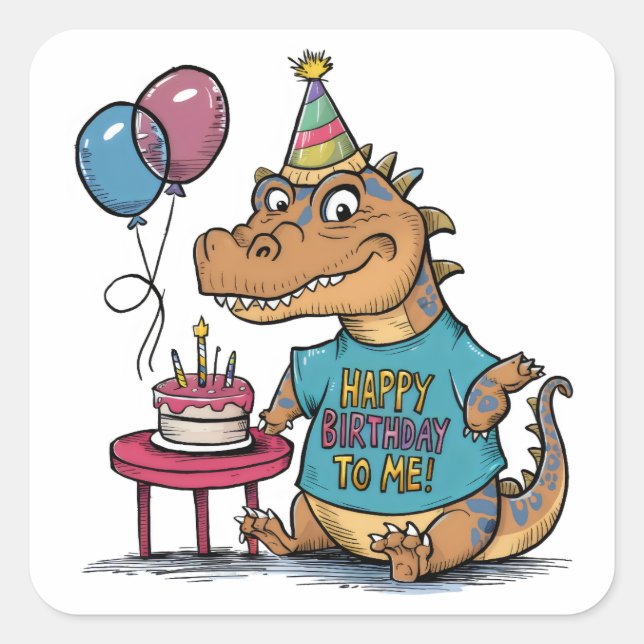 Sticker Carré caricature mignonne komodo dragon anniversaire (Devant)