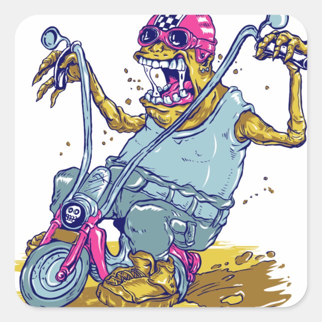 Sticker Carré Caricature Monster Motorcycle Biker (Devant)
