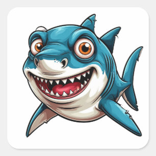 Sticker Carré Caricature souriante Requin nager sous l'eau