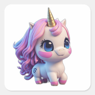 Sticker Carré Caricorne d'Anime mignon Unicorn