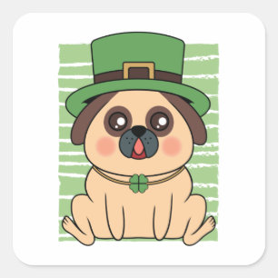 Sticker Carré Carlin de la Saint Patrick Chien Lucky Shamrock