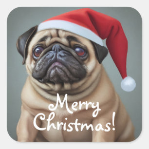 Sticker Carré Carlin Santa Hat