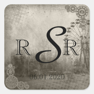 Sticker Carré Carnaval de Steampunk Top Hat Mariage Monogramme