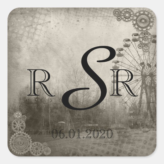 Sticker Carré Carnaval de Steampunk Top Hat Mariage Monogramme (Devant)