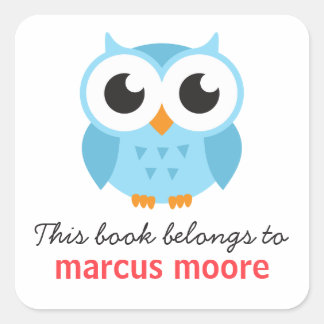 Sticker Carré Carnet de dessin animé animal de chouette bleu mou