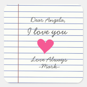 Sticker Carré Carnet manuscrit lettre d'amour ou message personn