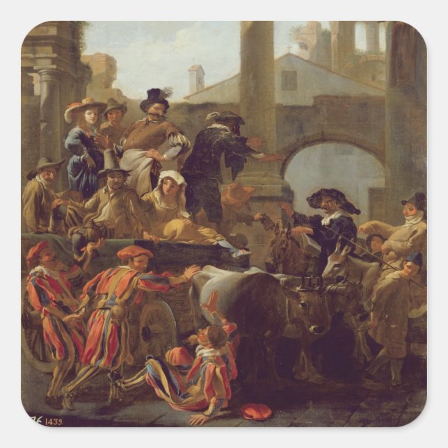 Sticker Carré Carnival Time à Rome, 1653 (oil on canvas) (Devant)