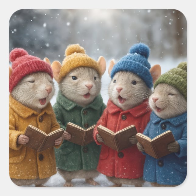 Sticker Carré Caroling Christmas Mice In Snow (Devant)