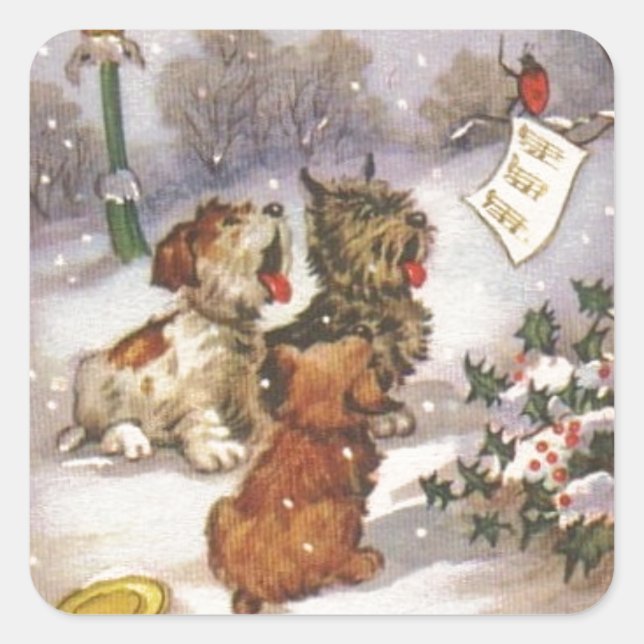 Sticker Carré Caroling Dogs in the Snow (Devant)