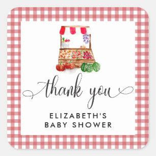 Sticker Carré Carottes Gingham de Baby Shower Locales