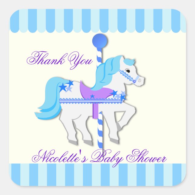 Sticker Carré Carousel Horse Baby Blue StarsMerci (Devant)