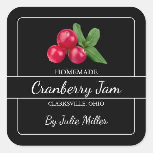 Sticker Carré Carré de confiture de canneberge fait maison Étiqu