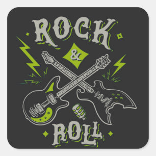 Sticker Carré Carré de guitare électrique et acoustique Rock and