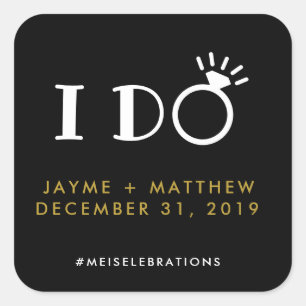 Sticker Carré Carré de hashtag Mariage en or noir 'I Do'