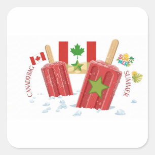 Sticker Carré Carré de Popsicle d'été Canada et Maroc