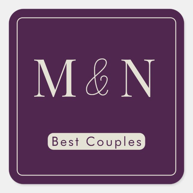Sticker Carré Carré élégant pour couples monogrammé (Devant)