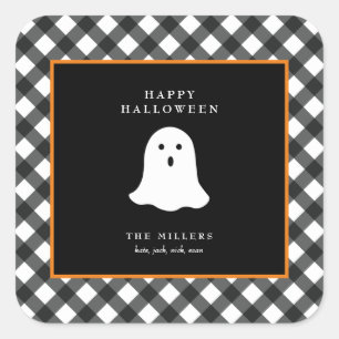 Sticker Carré Carré Gingham Fantôme Mignon Personnalisé Hallowee