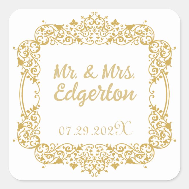 Sticker Carré Carré Mariage Ornate Gold Frame (Devant)