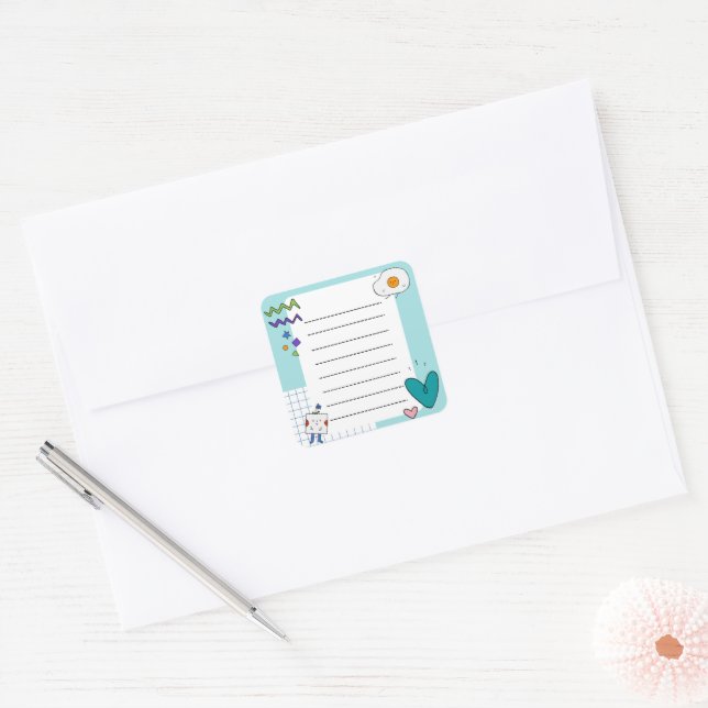 Sticker Carré Carré mignon Doodon Cartoon Notes (Enveloppe)