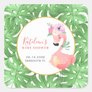 Sticker Carré Carré rose pour baby shower mignon flamant rose dr