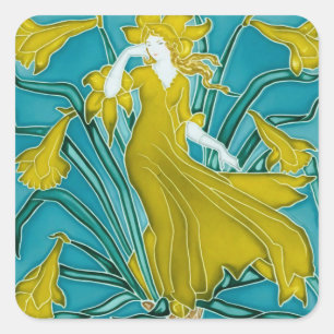 Sticker Carré Carreau Art nouveau représentant une jonquille jau
