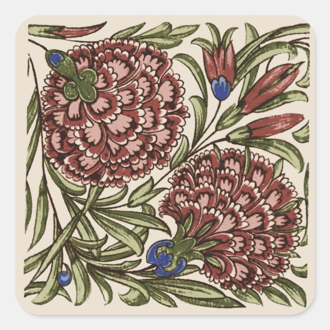 Sticker Carré Carreau de fleur d'œillet Art antique rustique De  (Devant)